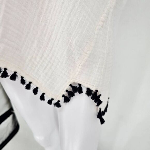 Johnny Was Biya Ramar Peasant Boho Tassel Oversized Top White S - Picture 3 of 10